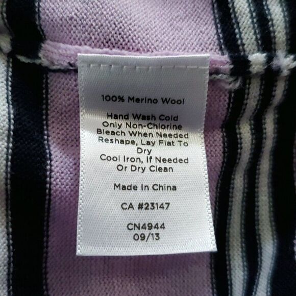 Talbots Merino Wool Sweater XL Striped Lilac Purple Navy Blue Coastal Pull Over - Picture 5 of 5